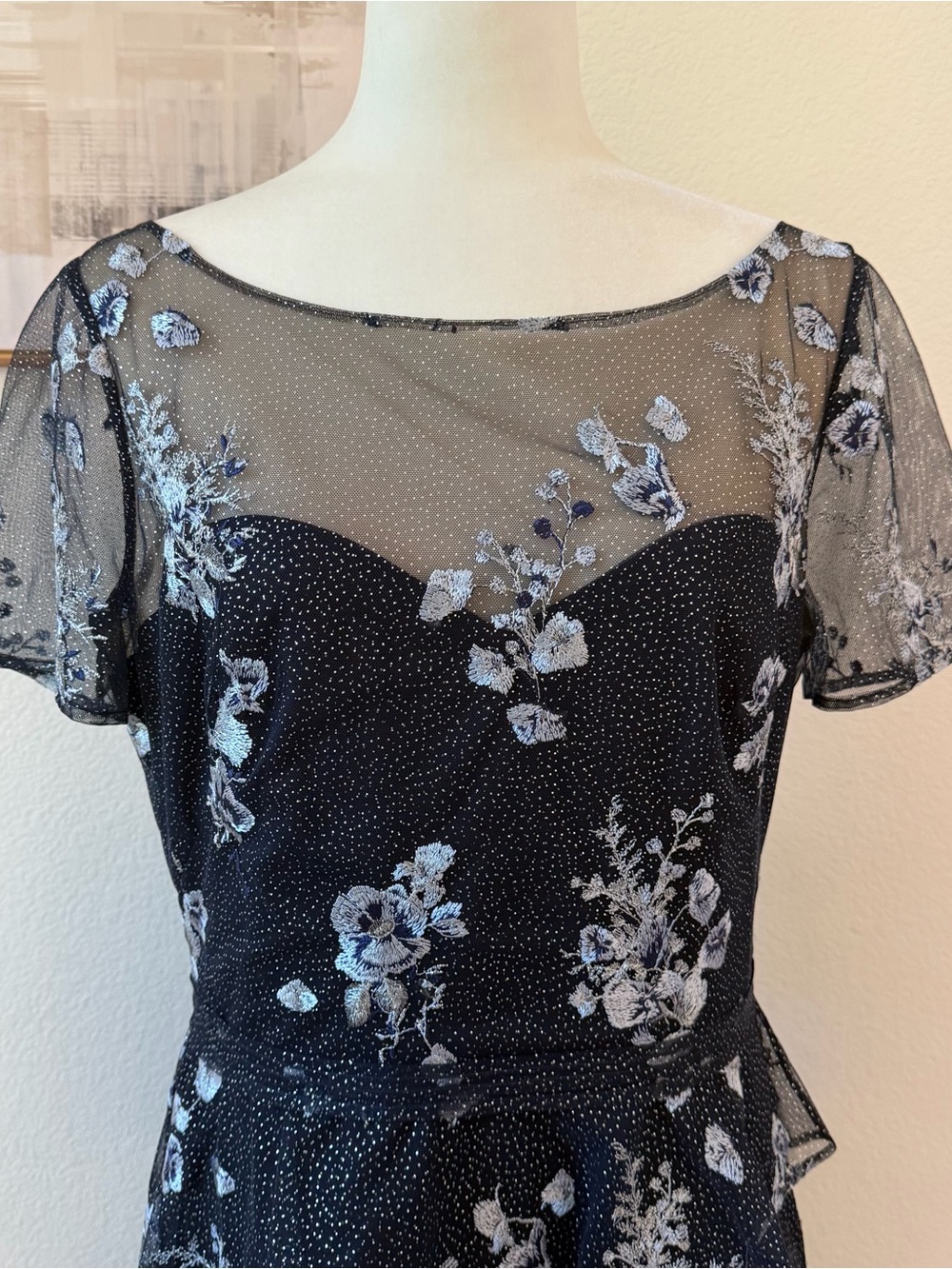 Marchesa Notte Midi Cocktail Dress in Navy Sz 12 NWT - Picture 2 of 12